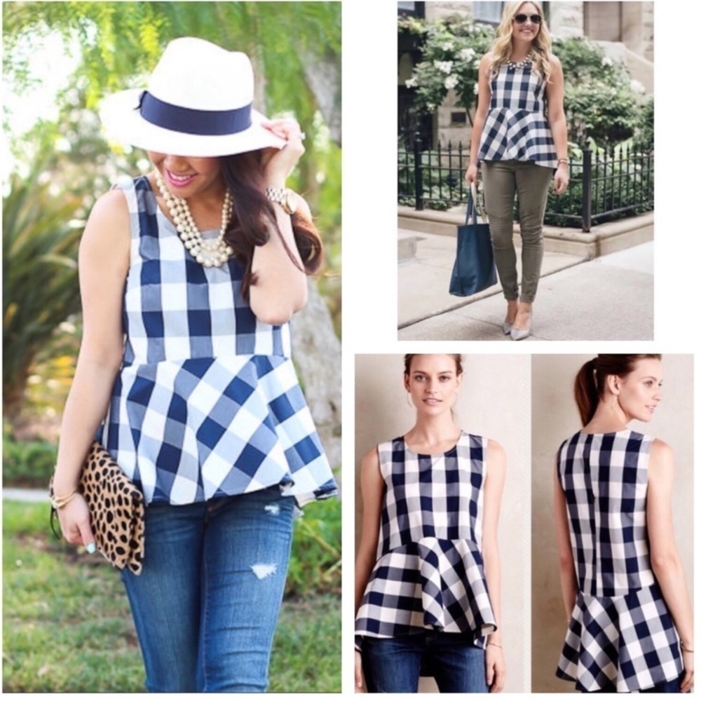 Anthropologie HD in Paris Gingham Peplum Top | 2